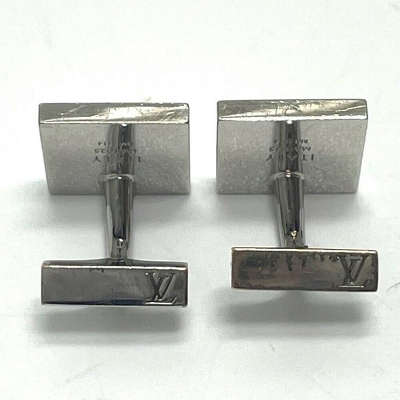 Authentic LOUIS VUITTON Damier 4 Boutong de Manchette Cufflinks cuffs Silver - Picture 3 of 6